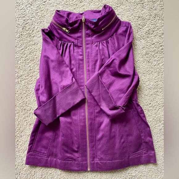 French Connection Purple Twill Cotton and Linen Blend Utility Jacket - Picture 5 of 13